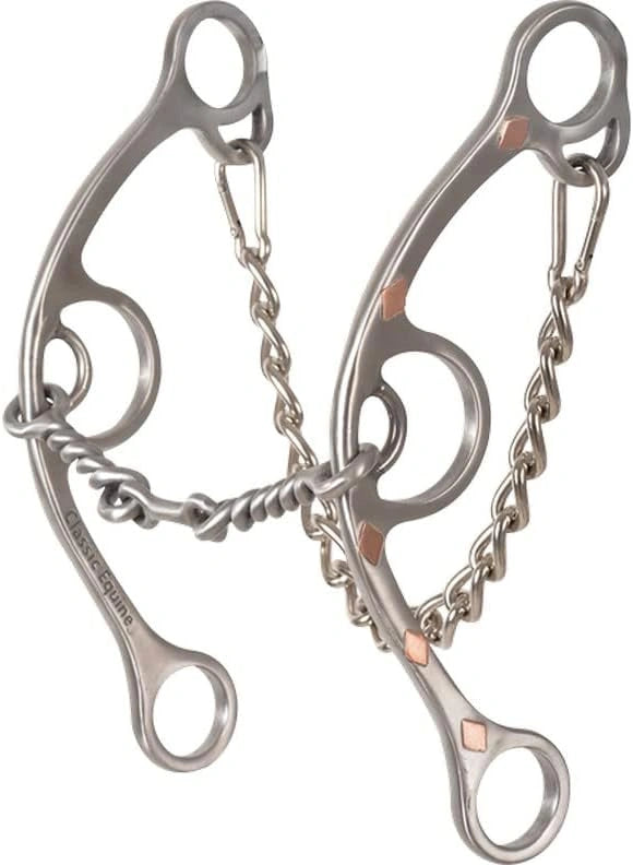 Classic Equine Sherry Cervi Signature Collection Gag Bit - Long Shank, Twisted Wire Dogbone, Stainless Steel