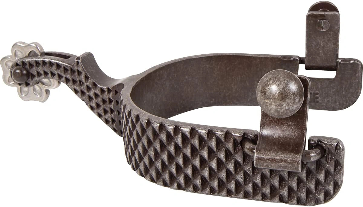 Classic Equine Rasp Spurs - 1-Inch Weighted Band Roper Style Drop Shank Western Performance Horse Spurs