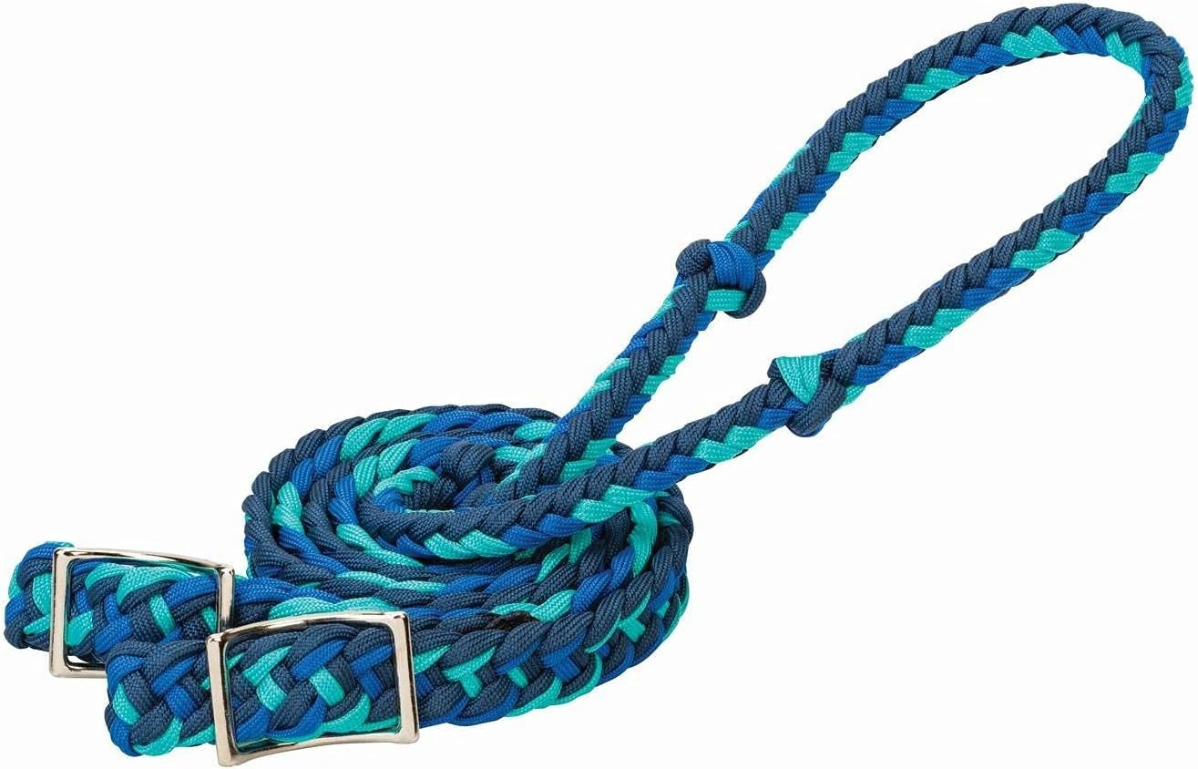 Weaver Equine Braided Nylon Barrel Reins Navy/Royal/Turquoise - Hooves and Paws