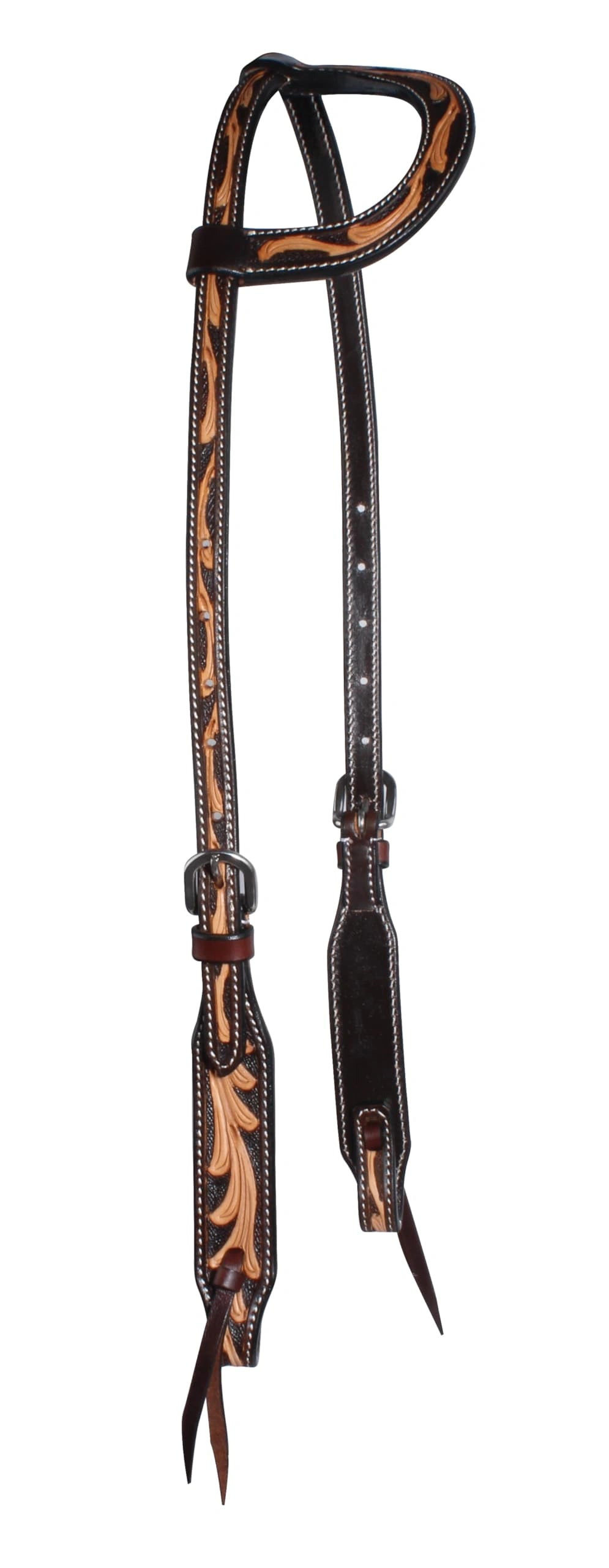 Professional's Choice Floral One-Ear Headstall | Natural Floral Over Black Leather | Available in One-Ear Engraved Silver Buckles or Stainless Steel Buckles
