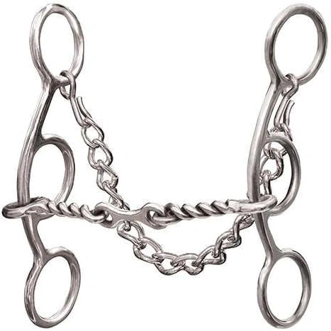Professional's Choice Futurity 3-Piece Twisted Dog-Bone Short Action Gag Bit - 5.5" Sweet Iron, 5 3/4" Cheek