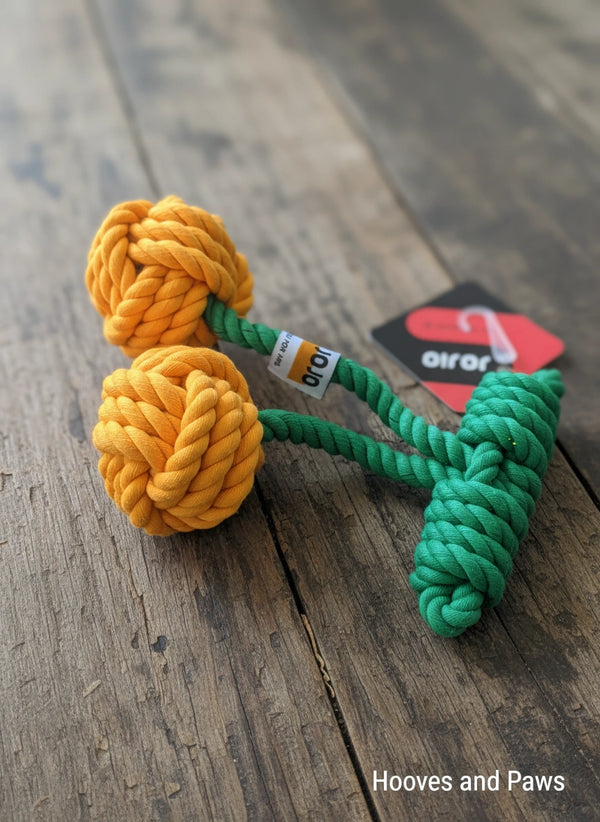 Jojio Knot Tug and Play Cherry Dog Toy - Cherry Scented Interactive Dental Chew - Small