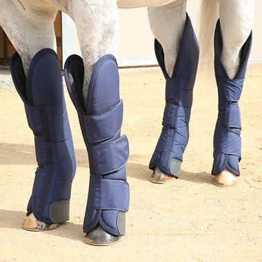 Professionals Choice Shipping Boots - 4-Pack Navy 600 Denier Full Leg Protection with Leather Strike Patch