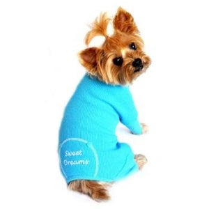 Dog Thermal Pajamas Doggie SWEET DREAMS Embroidered Long Johns Design Blue - Hooves and Paws