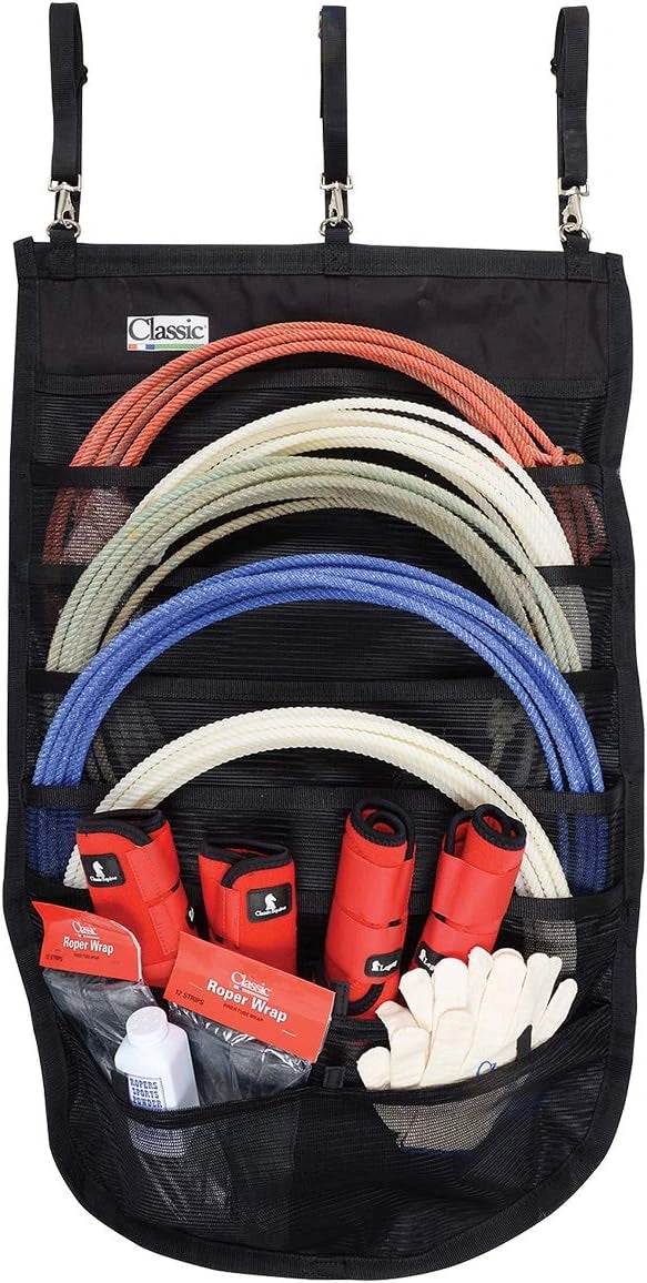 Classic Equine Hanging Rope Organizer - 18 Rope Capacity, 600D Poly, 7 Accessory Pockets