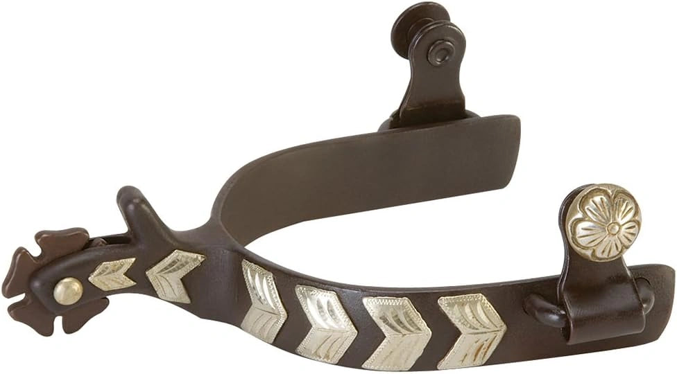 Weaver Leather Men's Show Spurs with German Silver Chevron Trim - 1-1/4" Shank, 3/4" Band, 6-Point Rowel