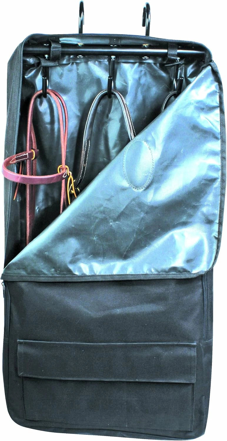 Professional's Choice Bridle Bag with 3-Hook Rack - Heavy-Duty Vinyl Tack Storage with 14" x 7.5" Accessory Pocket