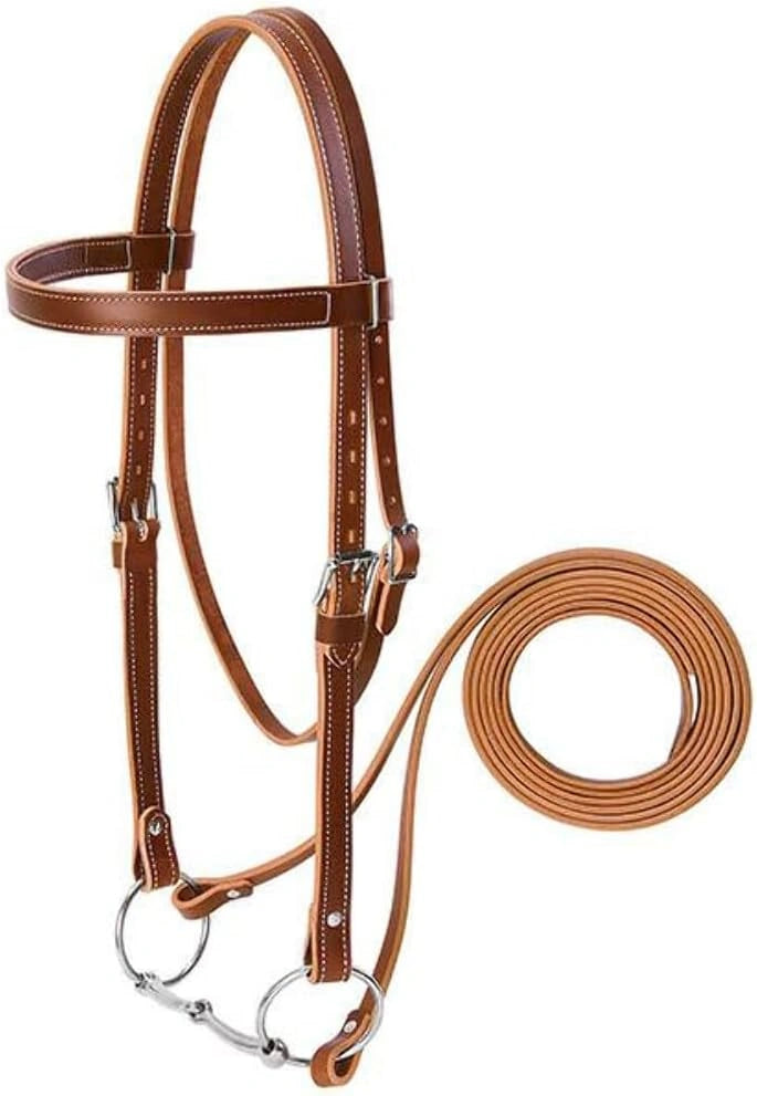 Weaver Leather Draft Horse Riding Bridle with Snaffle Bit & 7' Reins - 1" Sunset Harness Leather, 1400-1700 lbs