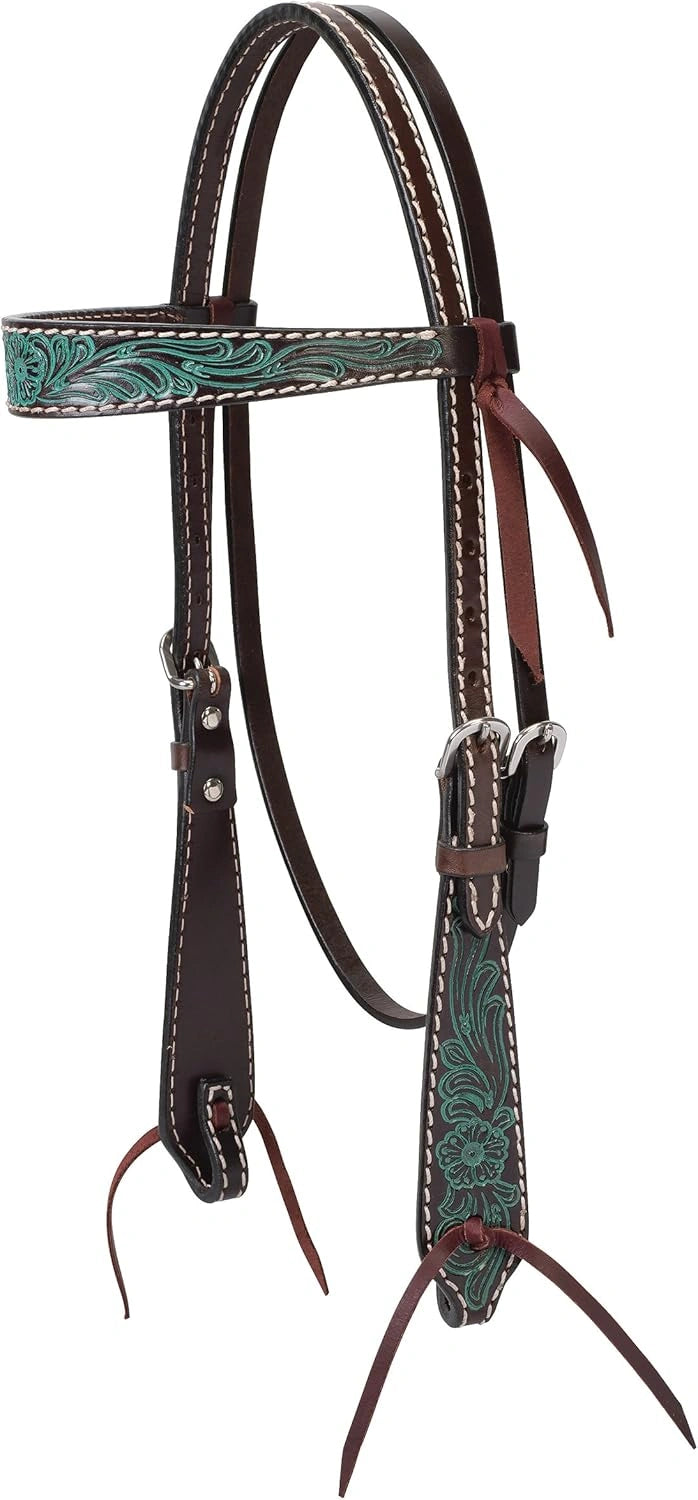 Weaver Leather Carved Turquoise Browband Headstall – Dark Oil