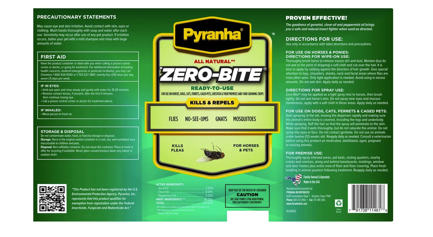 Pyranha Zero Bite Natural Fly Spray - 8oz Trail Size
