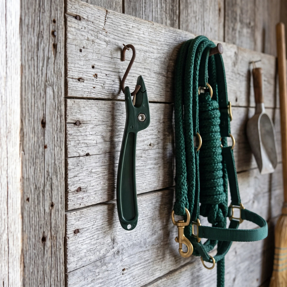 Shires Yard Knife hanging from its handle hole in a feed room