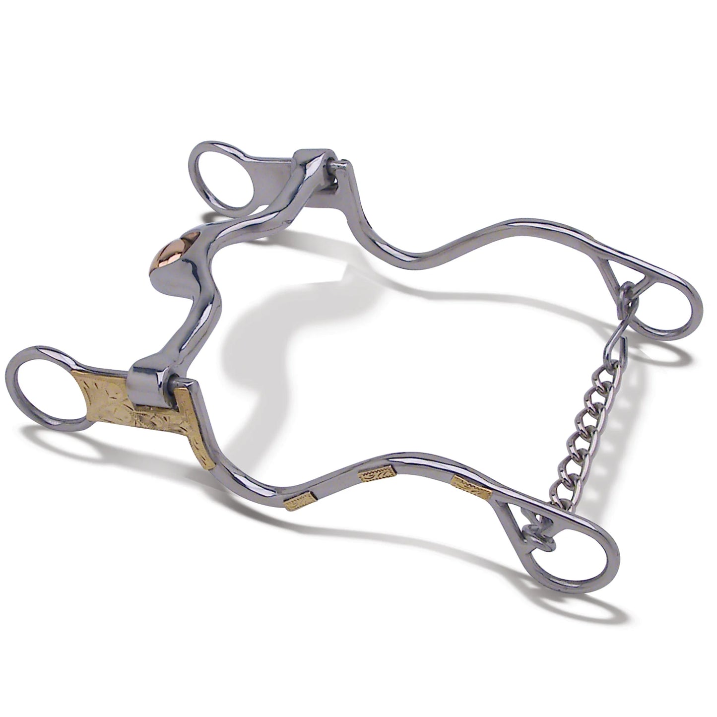 Toklat Wes 7 3/4" Shank Medium Port Western Bit with Copper Roller & Brass Trim - 5" Mouth
