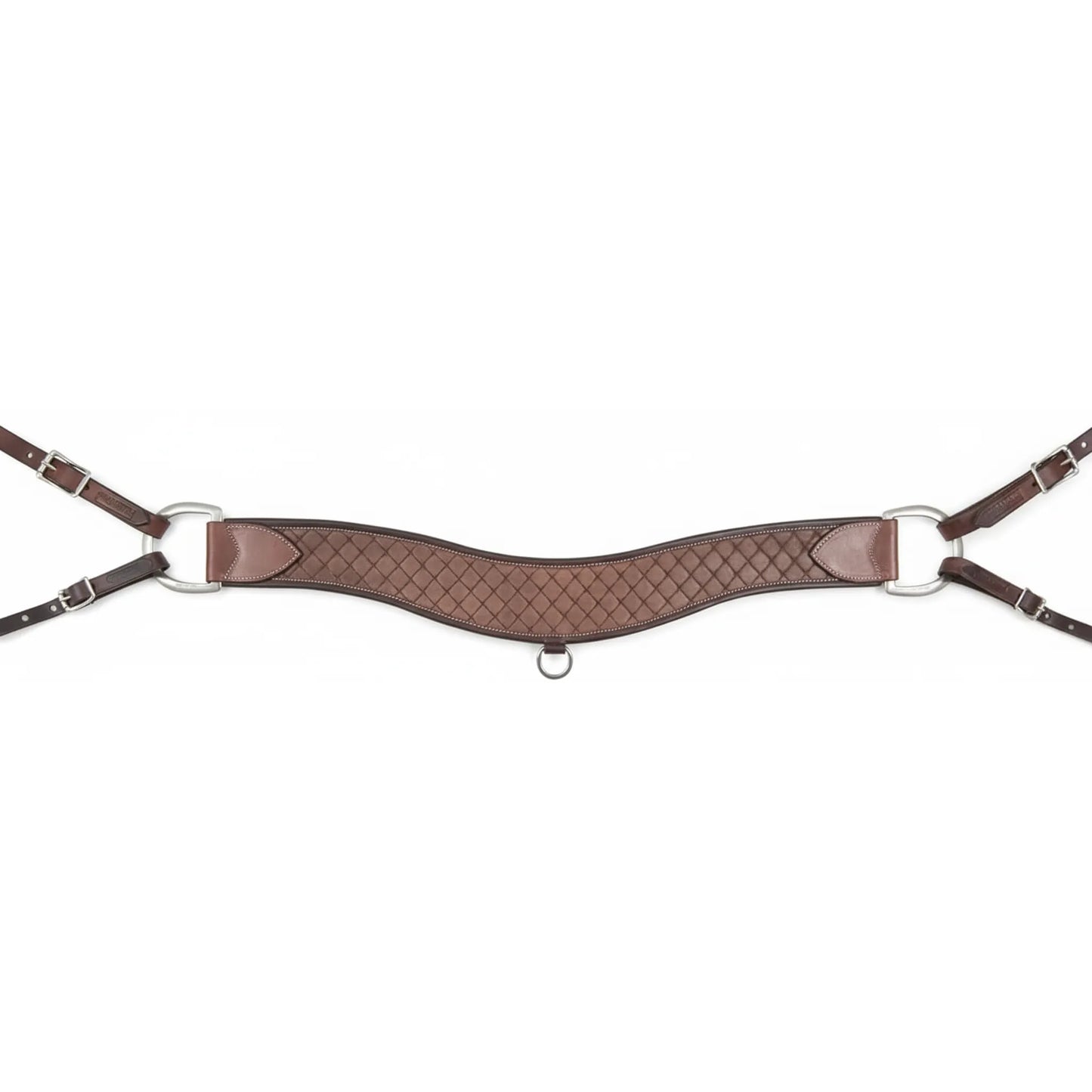 Martin Saddlery 4-inch Steer Roper Breastcollar featuring rich, hand-oiled brown leather with a quilted diamond tooling pattern. This durable Western breastcollar showcases a wide 4" contoured design, heavy-duty stainless steel D-rings, and adjustable tug straps with silver buckles. Perfect for roping and ranch work, it combines superior craftsmanship with a classic aesthetic for professional equestrian performance.