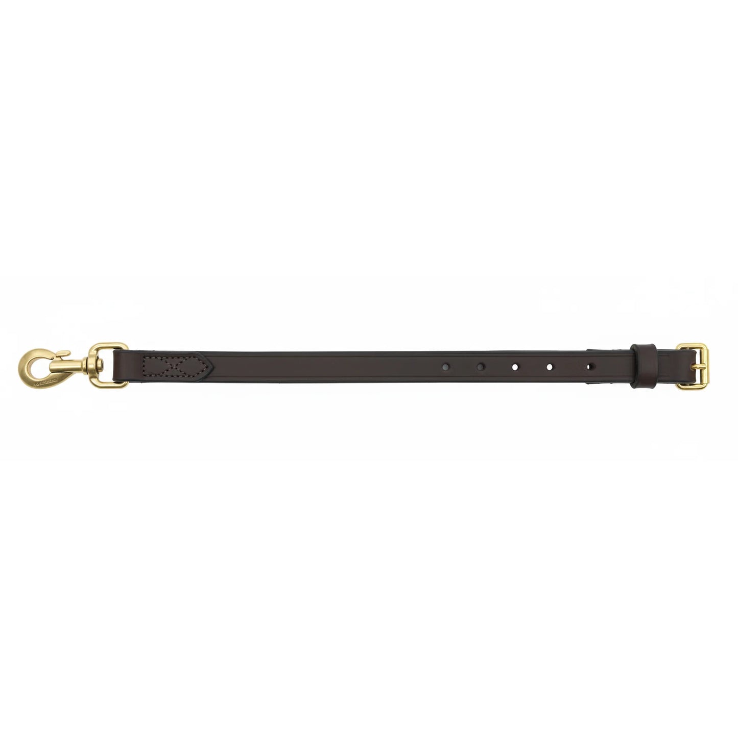 Martin Saddlery Brown Biothane Tiedown Strap, 0.75-inch width. Durable, waterproof horse tack featuring a rich brown finish and premium brass hardware. Includes a heavy-duty snap hook and adjustable buckle for a secure fit. This high-performance equestrian accessory is weather-resistant and easy to maintain, making it ideal for daily riding, training, and western tack enthusiasts.