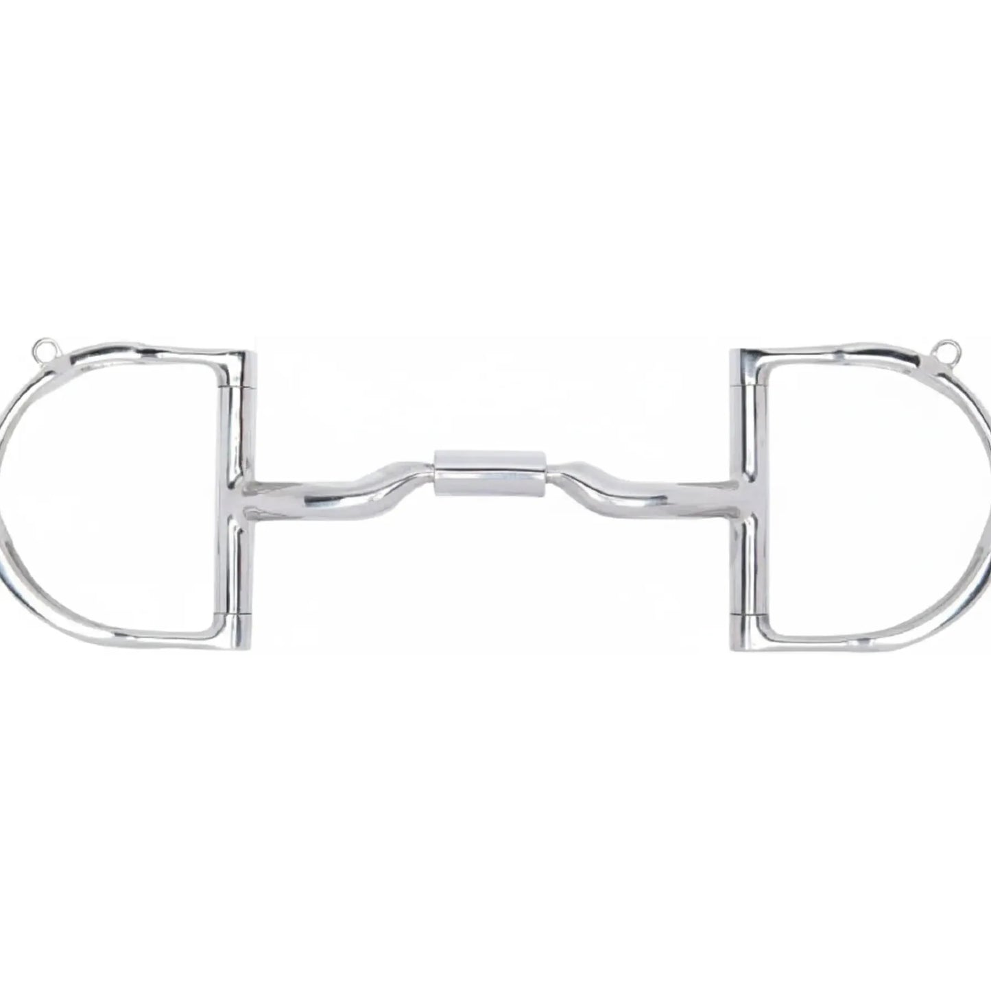 Myler 5 inch Comfort Snaffle Low Port Medium Dee with Hooks (3 3/8 inch) equestrian horse bit. Polished stainless steel with copper inlay mouthpiece to encourage salivation. Features a low port and center barrel for tongue relief and independent side action. Medium D-ring cheekpieces with hooks offer versatile rein positions for customized leverage and control. A premium tack choice for improved horse communication and comfort.