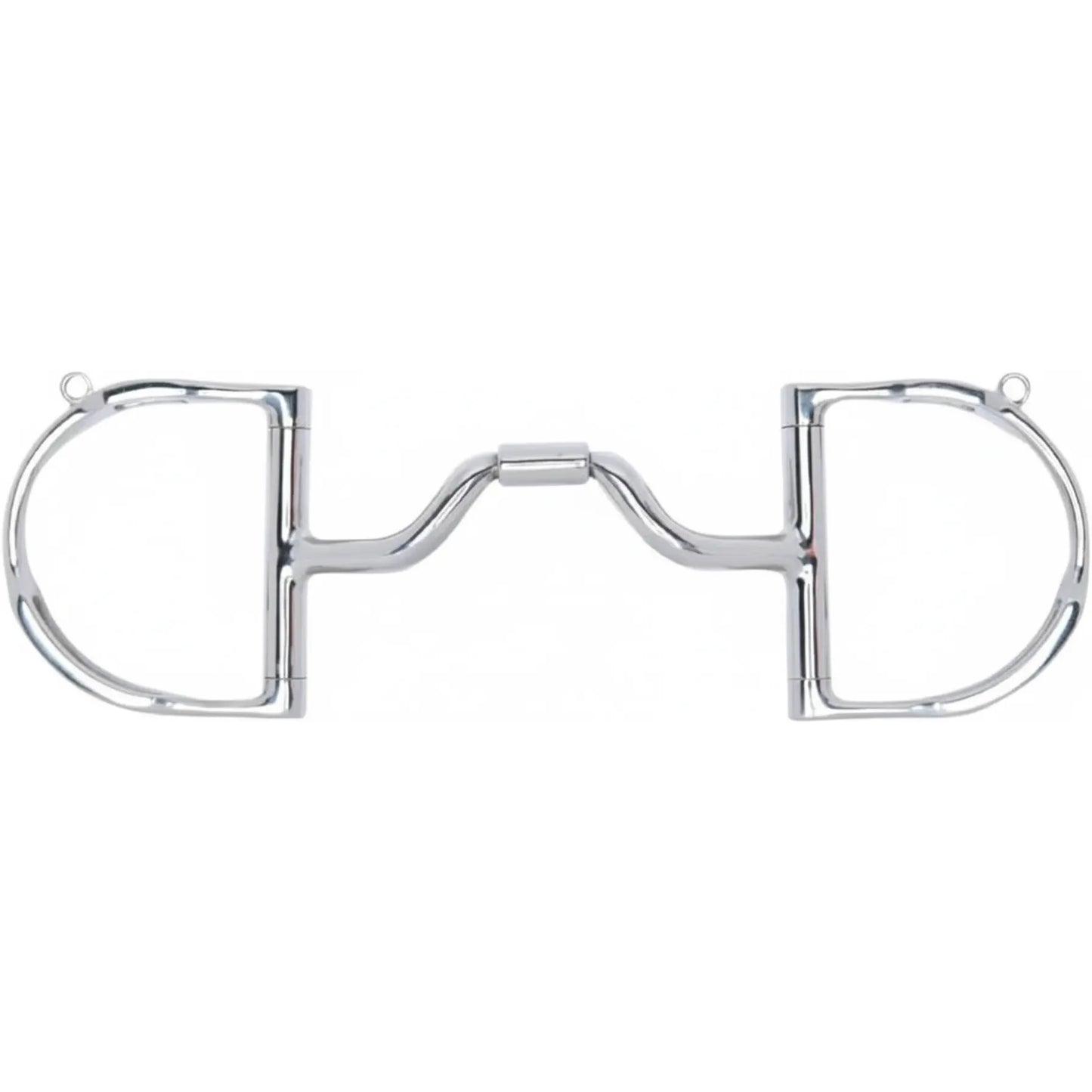 Myler MB 33 English Dee Bit with Hooks featuring a 4 1/2-inch stainless steel mouthpiece with a high port and copper inlay. This polished equestrian bit provides tongue relief and independent side movement for clear communication. The fixed D-ring design with integrated hooks is ideal for performance horses in dressage or jumping. Professional-grade horse tack with a high-shine finish for a sophisticated look in the show ring.