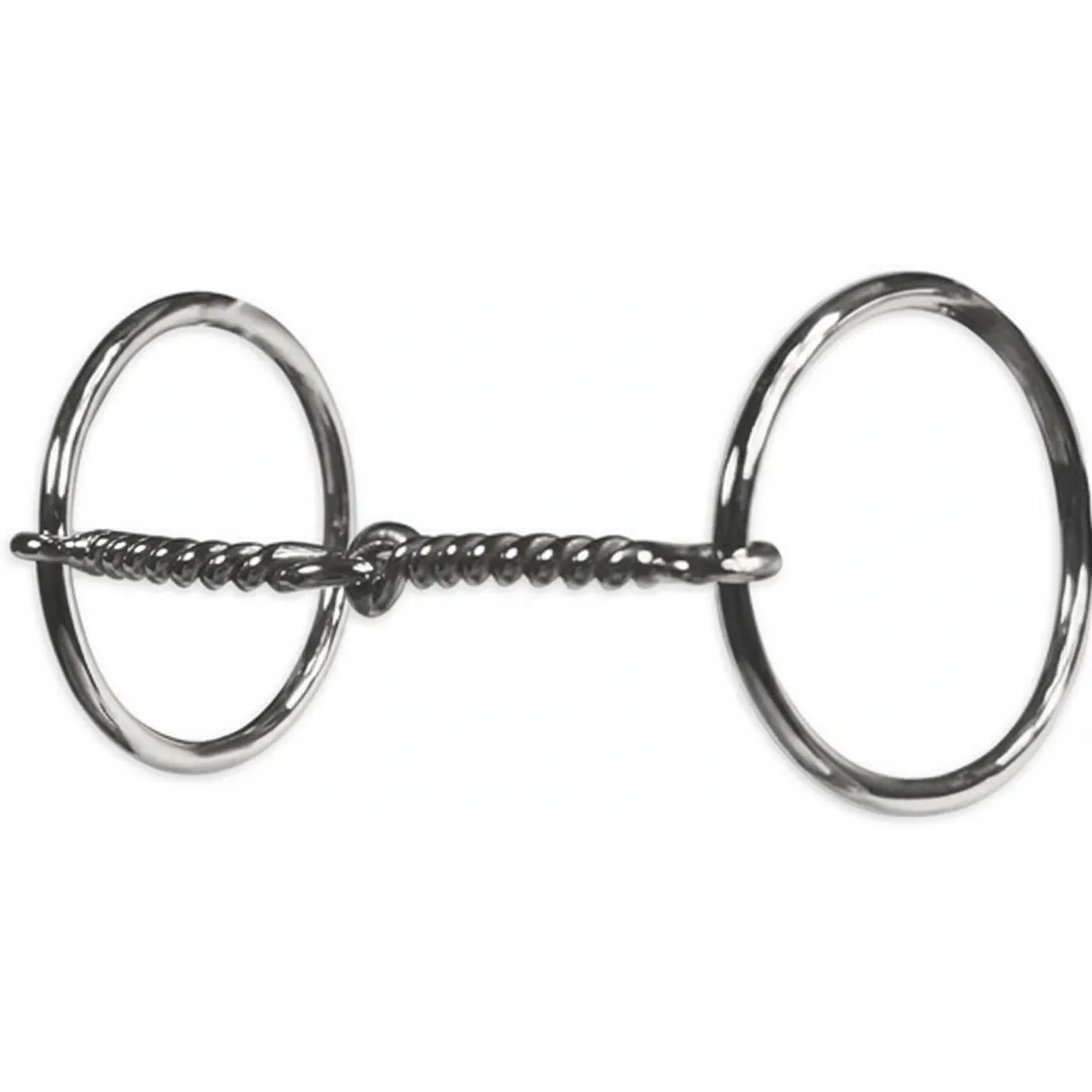 Professional's Choice Brittany Pozzi Twisted Snaffle O-Ring Horse Bit in silver stainless steel. This equestrian performance bit features a single-jointed twisted wire mouthpiece for increased control and responsiveness. The classic loose-ring O-ring design provides a direct feel, making it perfect for barrel racing or everyday training. A high-quality addition to your horse tack collection, designed for precision and durability.