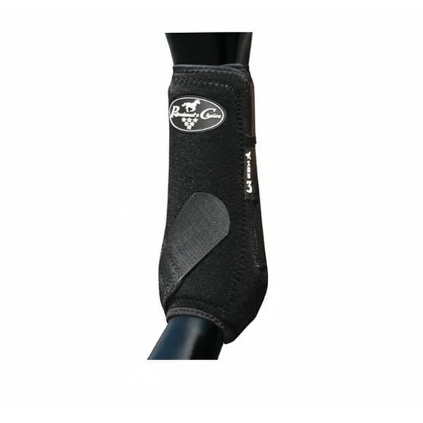 Professional's Choice SMB 3 Sports Medicine Boots in sleek black neoprene. These high-performance horse leg boots provide essential protection and support with built-in UltraShock lining and a secure fetlock strap. Designed for athletic horses, this protective equine gear ensures safety and impact absorption during training or competition. Stylish and functional black equestrian boots for superior lower leg support and injury prevention.