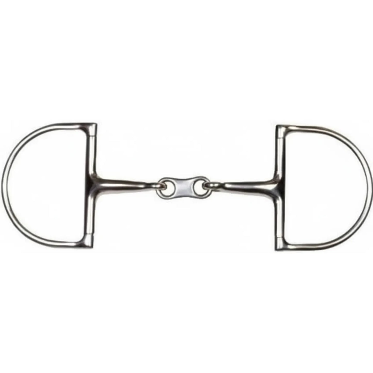 Shires French Link Hunter Dee Horse Bit #87683 in polished stainless steel. This double-jointed bit features a curved mouthpiece and flat French link center for ergonomic comfort and gentle tongue pressure. Classic D-ring (Hunter Dee) cheekpieces provide lateral stability and a traditional look, perfect for the show ring or daily training. Durable, high-quality equestrian tack designed for refined control and horse comfort.