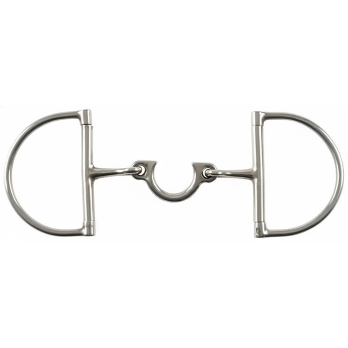 Shires Hunter Dee Segunda Bit #88709 in polished stainless steel. This English horse bit features fixed D-ring cheeks and a unique three-piece mouthpiece with a high U-shaped port. Designed to provide tongue relief and precise communication, this professional-grade equestrian hardware is a sophisticated choice for hunter-jumper riders. Durable, sleek silver tack perfect for competitive showing or daily schooling.