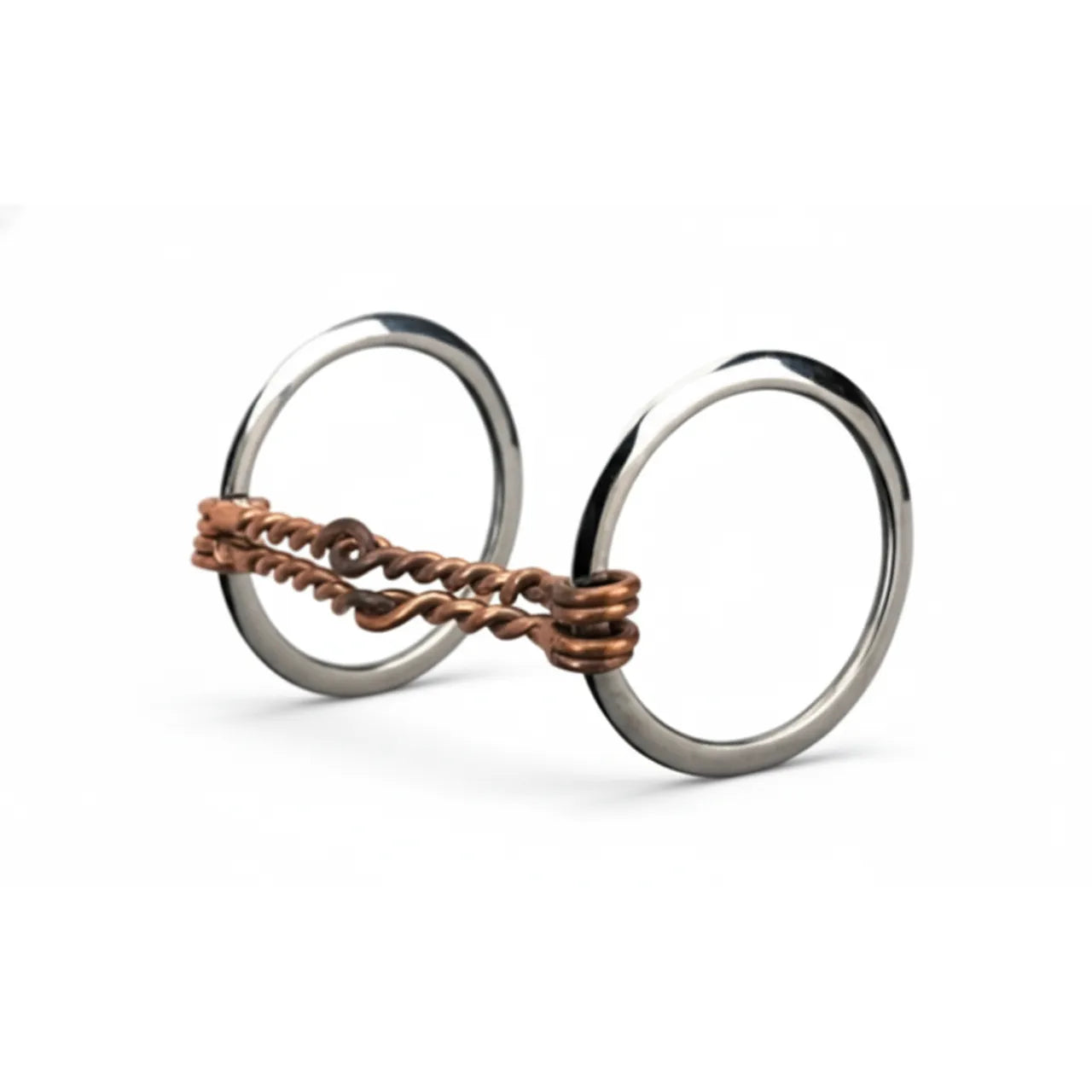 Weaver Leather 25-5511 Ring Snaffle Bit featuring 3-inch flat stainless steel rings and a 5-inch double twisted wire mouthpiece in a copper finish. This professional equestrian bit is designed for refined communication, with the double-jointed twisted wire providing clear signals. High-quality horse tack perfect for training, featuring durable hardware and a classic loose ring design.