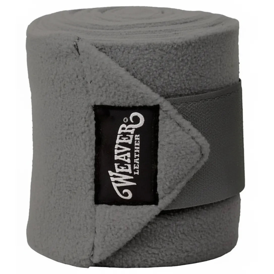 Weaver Leather Polo Leg Wraps in Steel gray. This premium horse leg wrap is crafted from 380g heavy-duty brushed pile fleece, offering exceptional support and protection during equestrian training. The wrap features a secure hook-and-loop closure with a black Weaver Leather brand label. Perfect for horse owners seeking durable, professional-grade leg protection in a stylish, neutral gray color. Dimensions: 4.5" x 9'.
