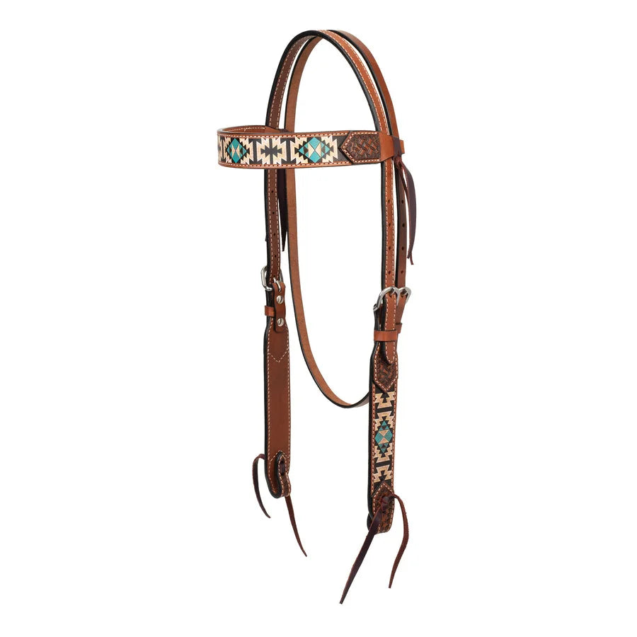 Weaver Leather Aztec Browband Headstall - Premium Handcrafted Western Leather Horse Bridle