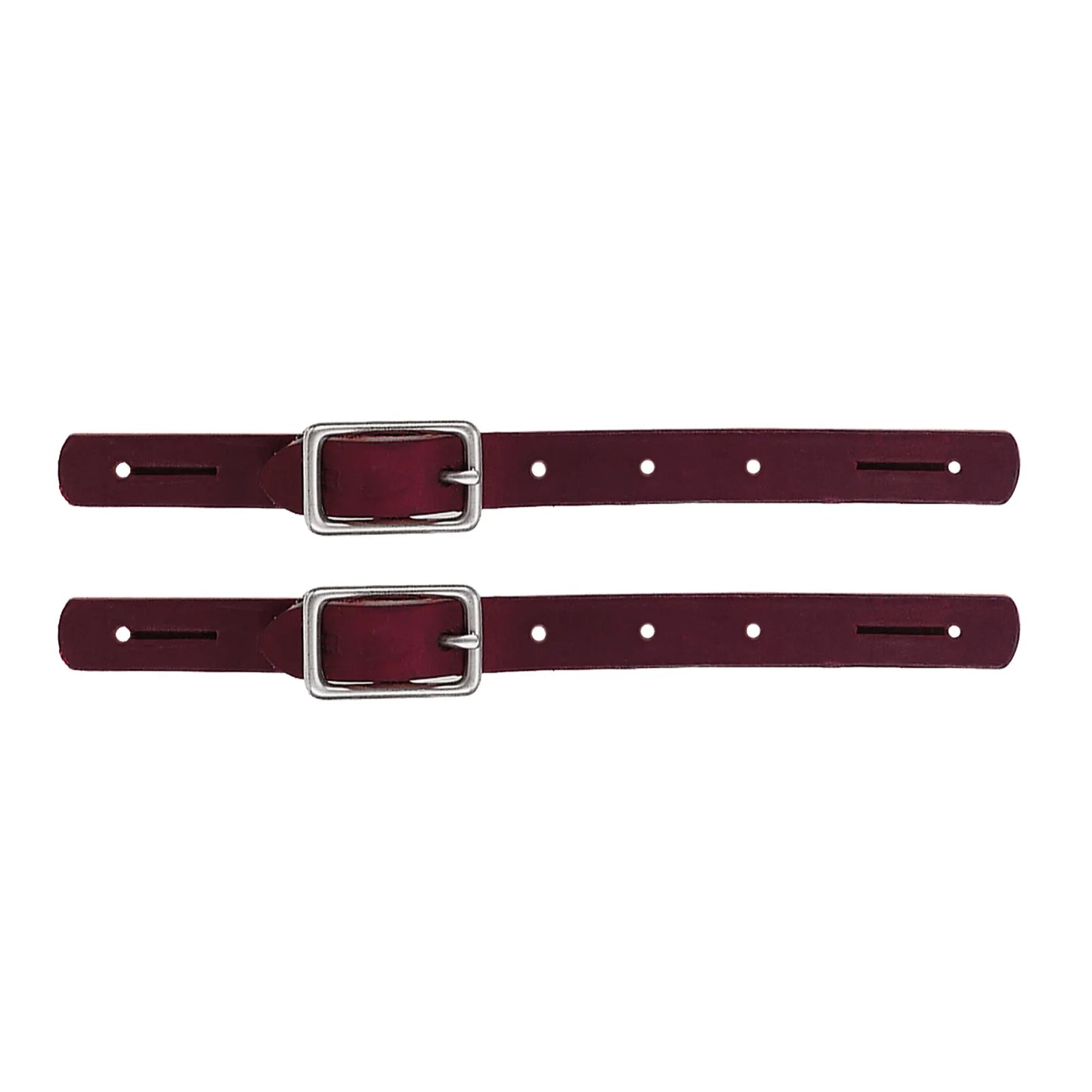 Weaver Leather Children's Spur Straps in Honey Leather, featuring a rich 5/8" wide design with classic silver-tone buckles. These youth western spur straps offer multiple adjustment holes and pre-cut slits for a secure, custom fit on small cowboy boots. High-quality, durable leather construction makes these an essential equestrian accessory for young riders in the show ring or on the trail. Classic horse riding gear for kids.