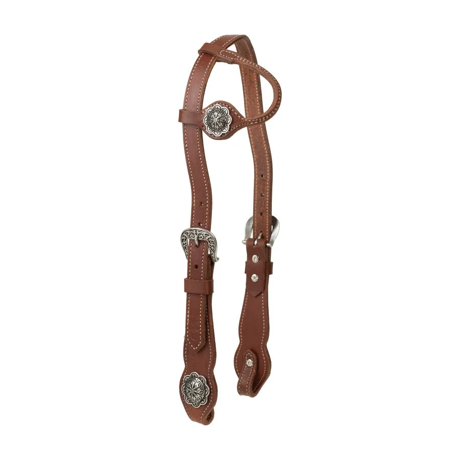 Weaver Leather Floral Center Slit Ear Headstall - 1 1/4" Russet Leather