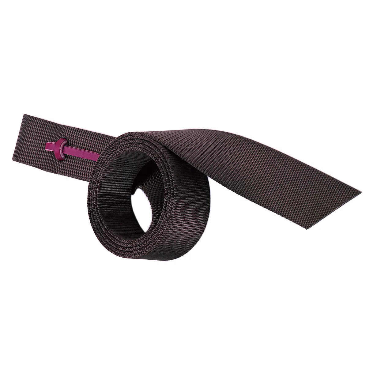 Weaver Leather Nylon Latigo in a rich burgundy shade, designed for durable and adjustable horse tack. Features high-quality nylon webbing with pre-punched holes for easy saddle tightening and a coordinating leather tie. This essential western saddle accessory offers long-lasting performance for equestrian enthusiasts and is ideal for secure, reliable horseback riding gear.