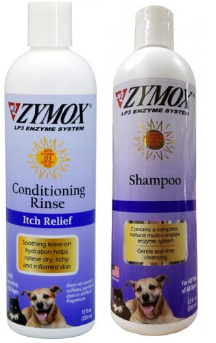 Zymox Itch 12oz Relief Shampoo and 12oz Conditioning Rinse Bundle Combo Pack