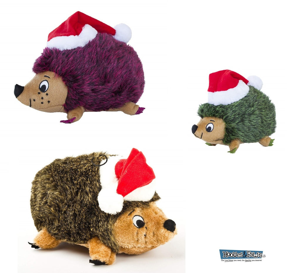Dog Toy Outward Hound Pet Holiday Christmas Durable Squeaker Santa Hedgehog