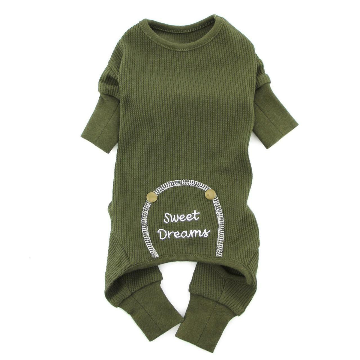 Dog Thermal Pajamas Doggie SWEET DREAMS Embroidered Long Johns Design Herb Green