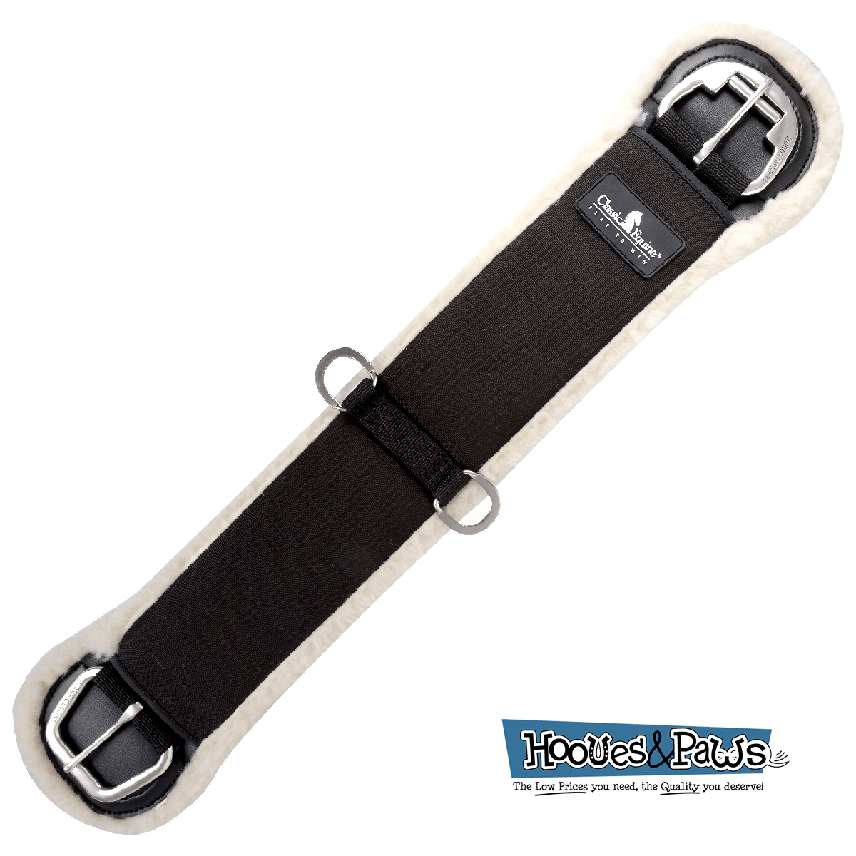 Classic Equine Sensorflex Fleece Straight Black Cinch Girth Horse Roller Buckle - Hooves and Paws