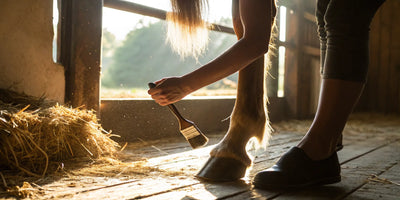 Applying the best hoof oil to a horse's dry, cracked hoof.