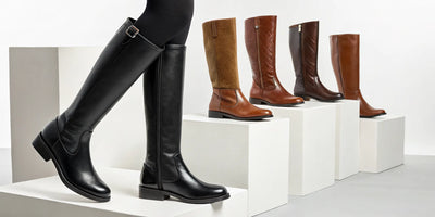 Slim calf riding boots in black and brown leather designed for a no-gap fit.