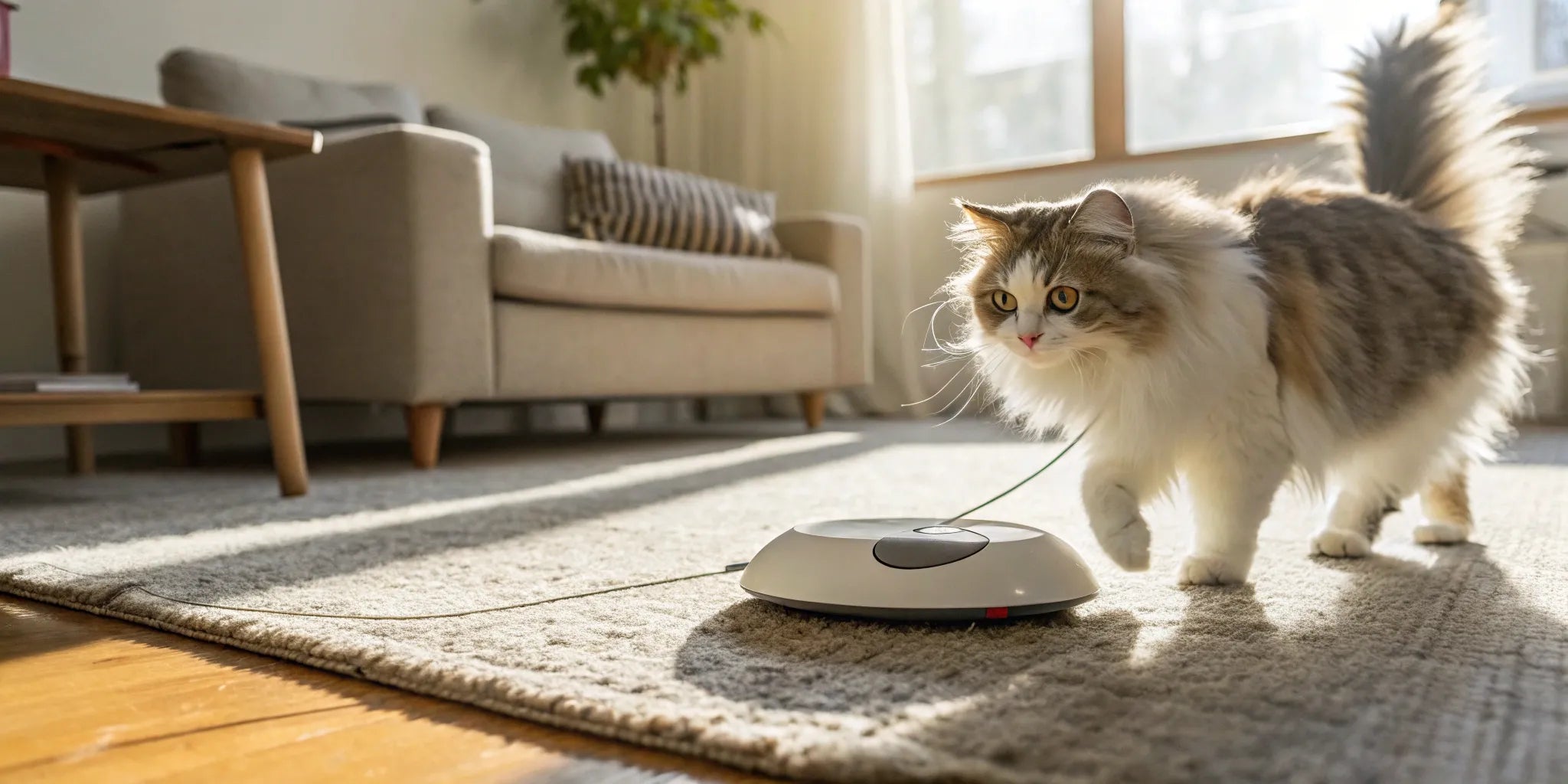 A happy cat playing with one of the best smart cat toys.
