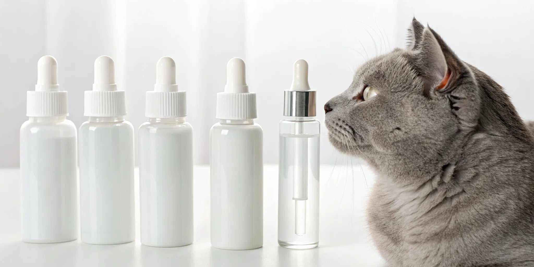 A gray cat beside a lineup of the best cat ear cleaner products for review.