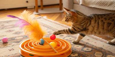Indoor cat playing with one of the best interactive cat toys.