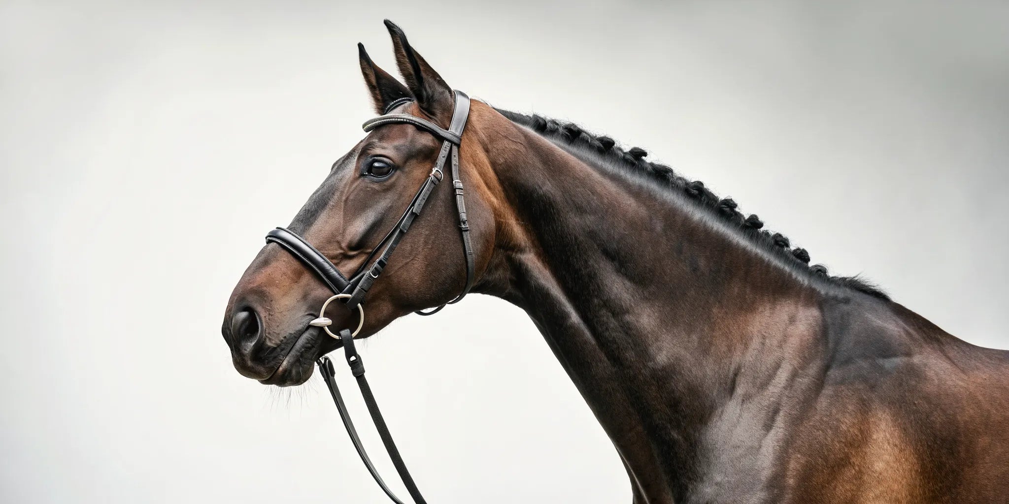 A horse wearing a properly fitted bridle and bit.