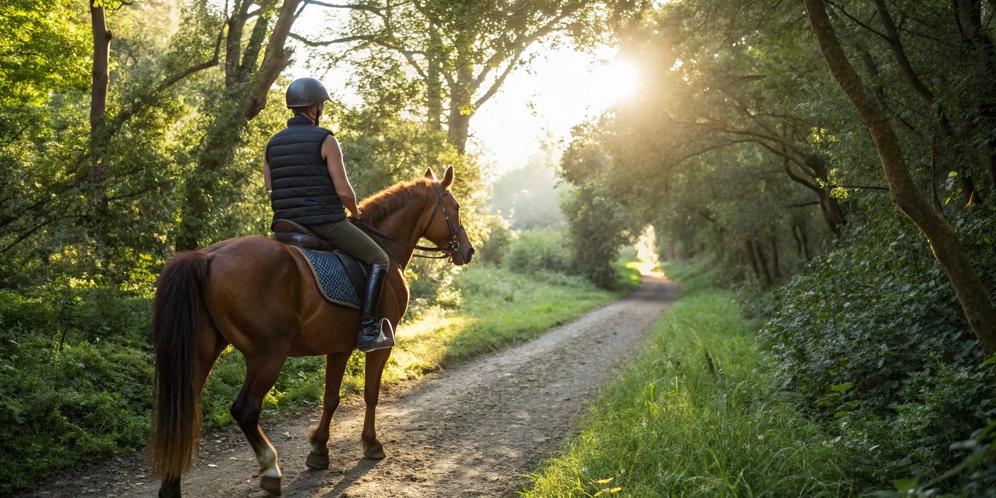 A rider wearing an air vest for horseback riding.