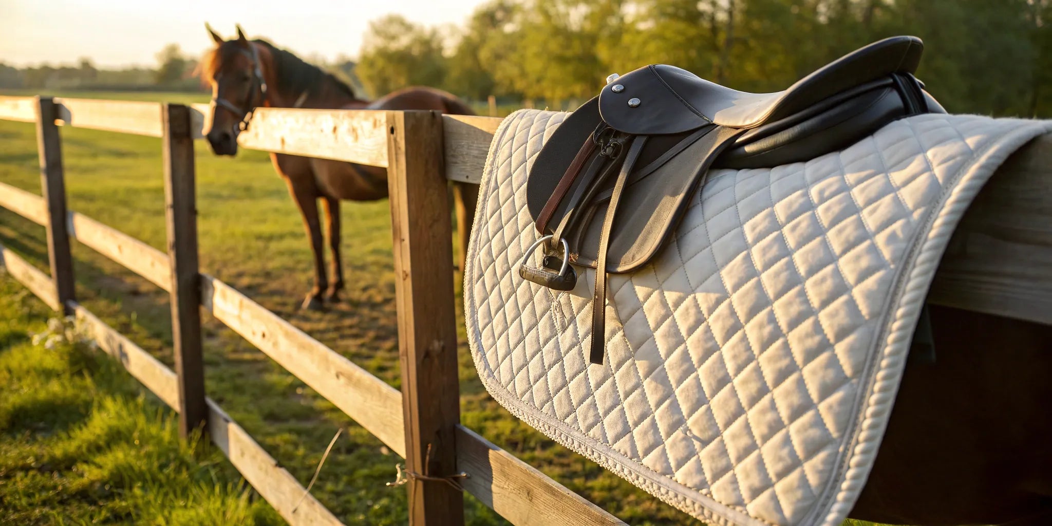 A Best Ever saddle pad on a fence, reviewed for its durability and custom fit.
