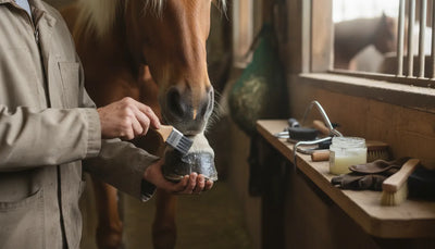 Horse hoof care with a brush and conditioner