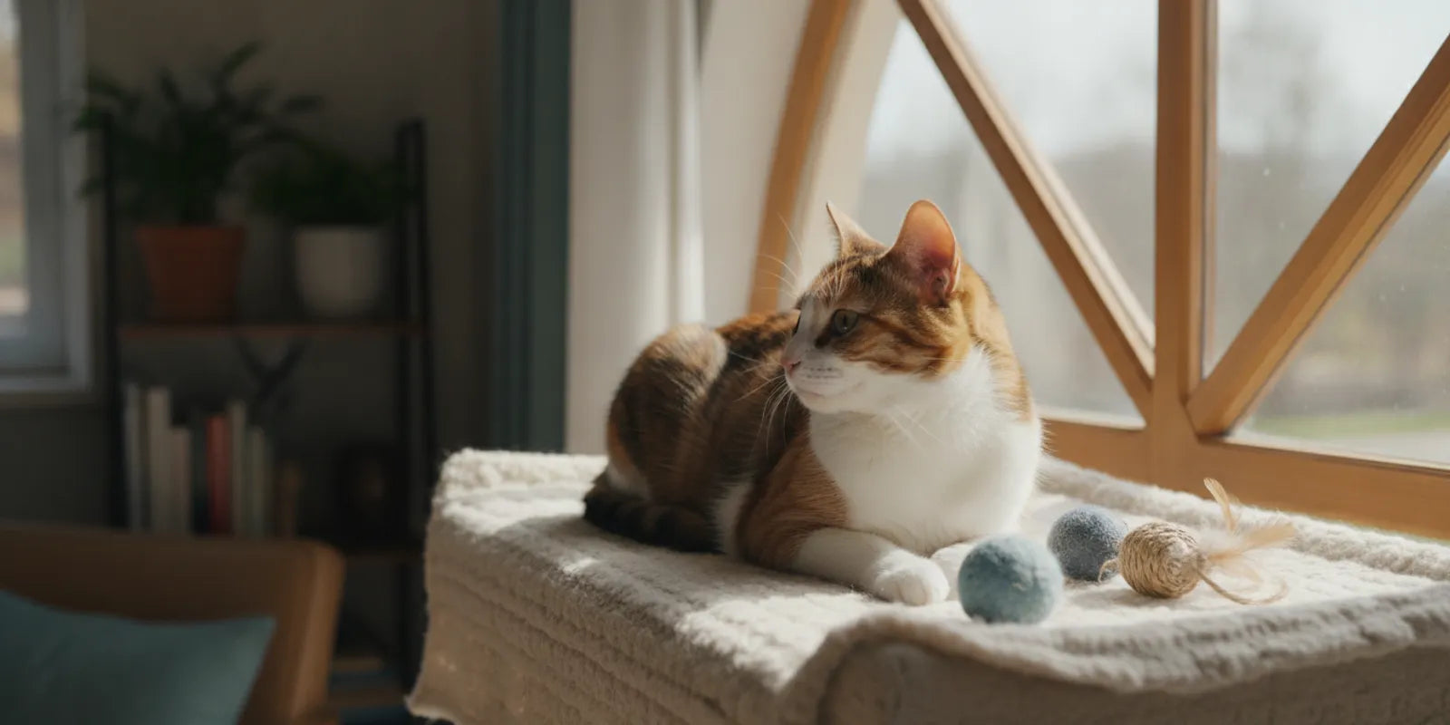 Cat watching its surroundings from a cozy perch in a calm home