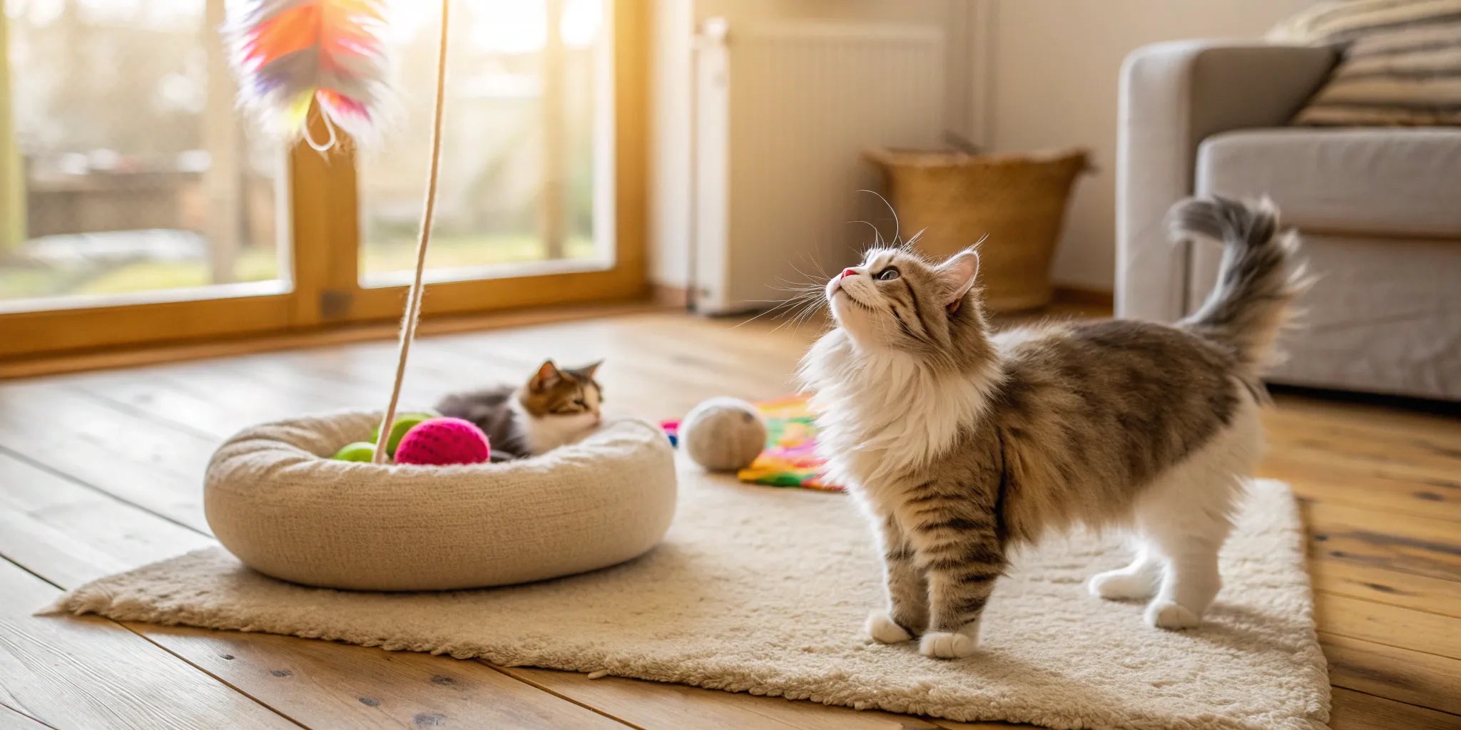 A cat playing with the Cat Dancer interactive toy.