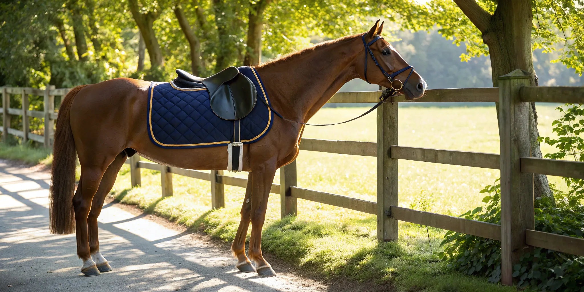 A Classic Equine English saddle pad fitted on a horse under a saddle.
