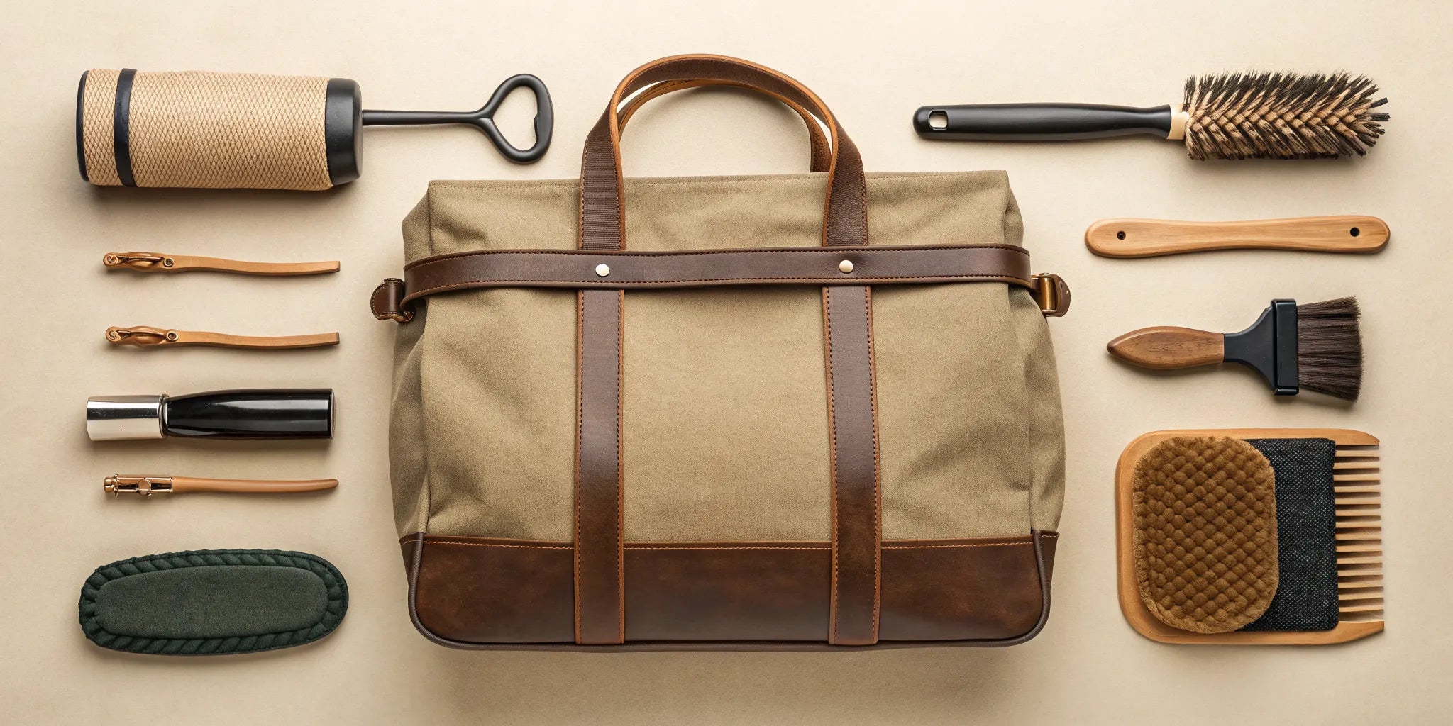 A horse grooming bag filled with essential tools like brushes and combs.