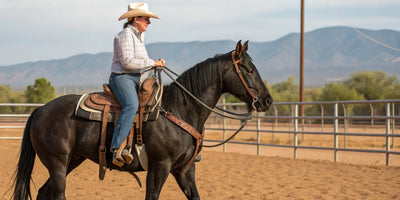 A rider showing the correct way for a beginner to hold split reins.