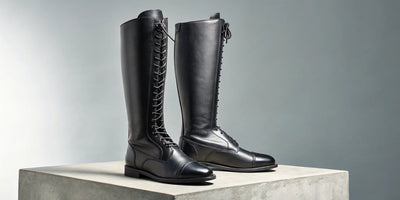 A pair of black leather Mountain Horse Sovereign boots with a lace-up front.
