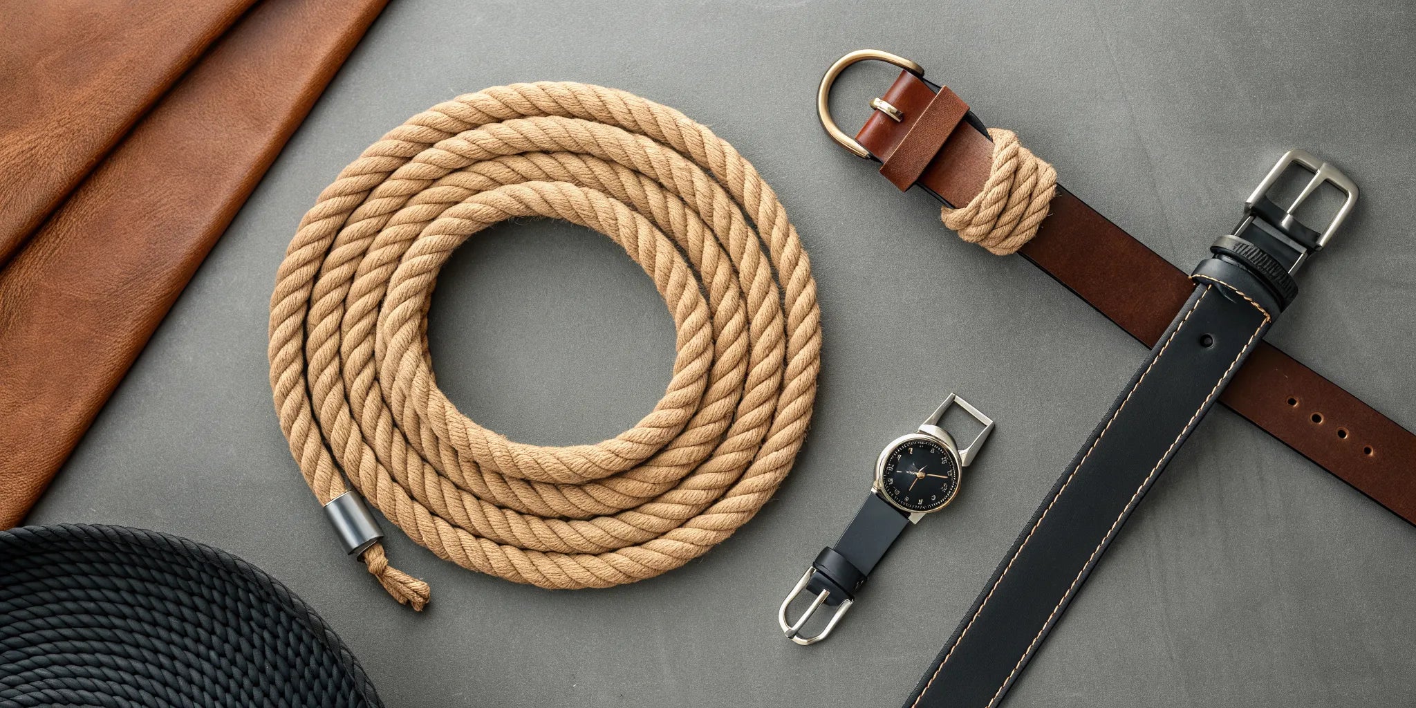 Essential equipment for tie-down roping, including a rope and stopwatch for a fast run.